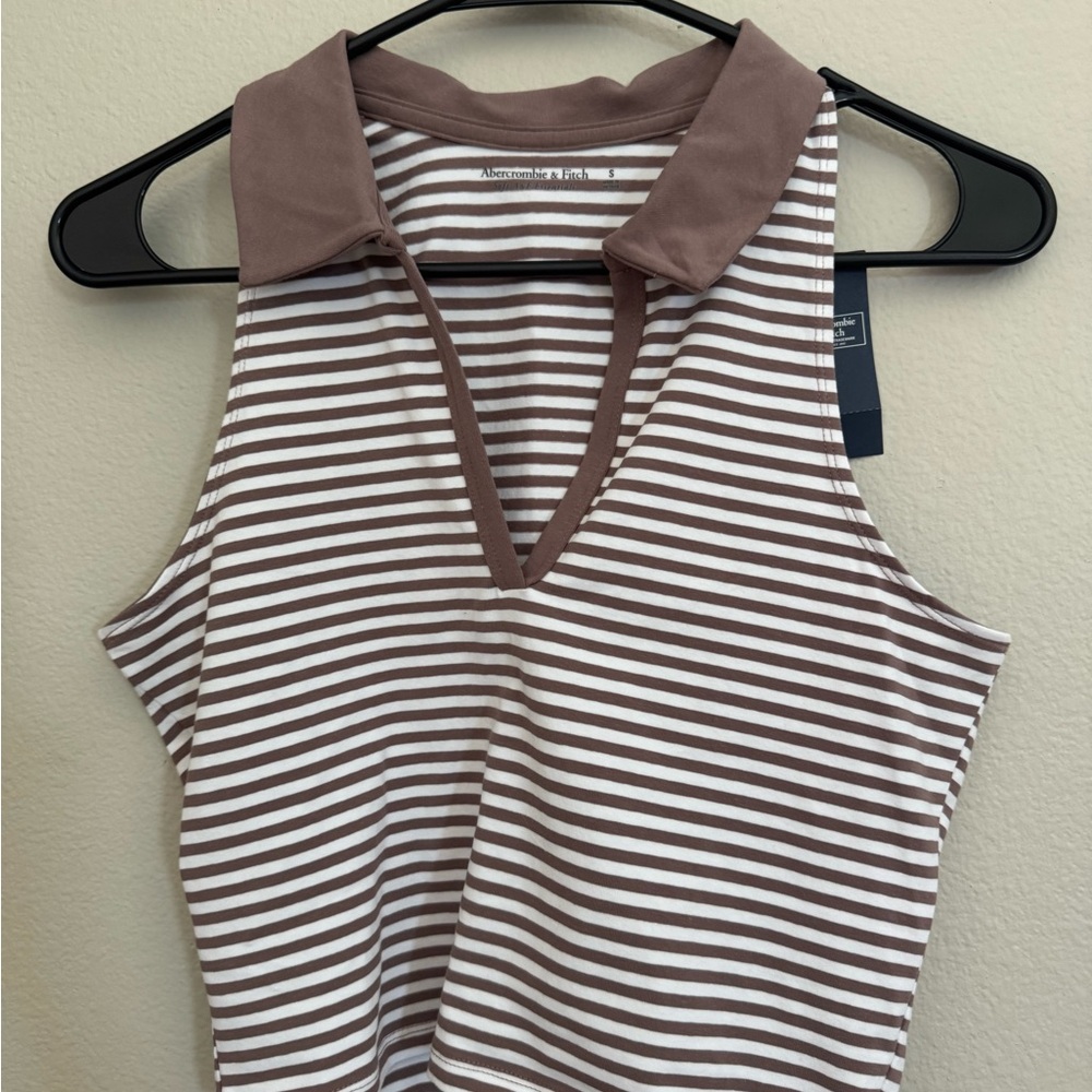 NWT- Abercrombie & Fitch Brown and White Striped Tank Top, Golf Tank Top Polo